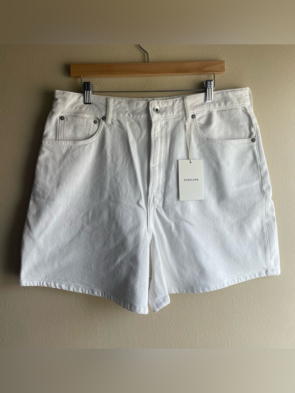New Everlane Women White Flat Front Cotton A Line Denim Shorts Size 32